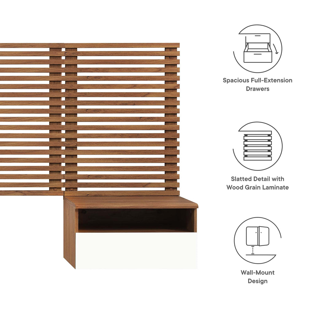 Render Wall Mount Headboard and Modern Nightstands in Walnut