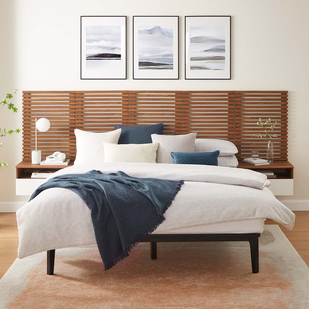 Render Wall Mount Headboard and Modern Nightstands in Walnut