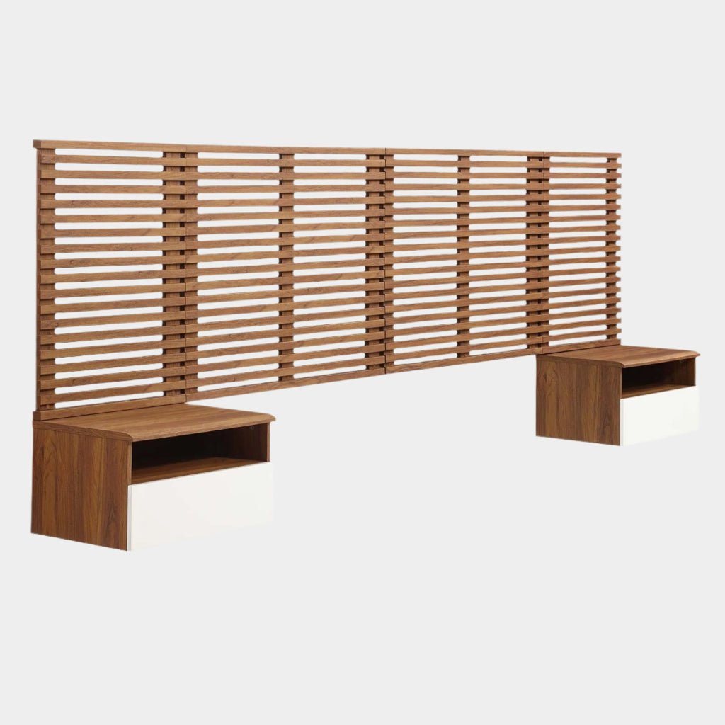 Render Wall Mount Headboard and Modern Nightstands in Walnut