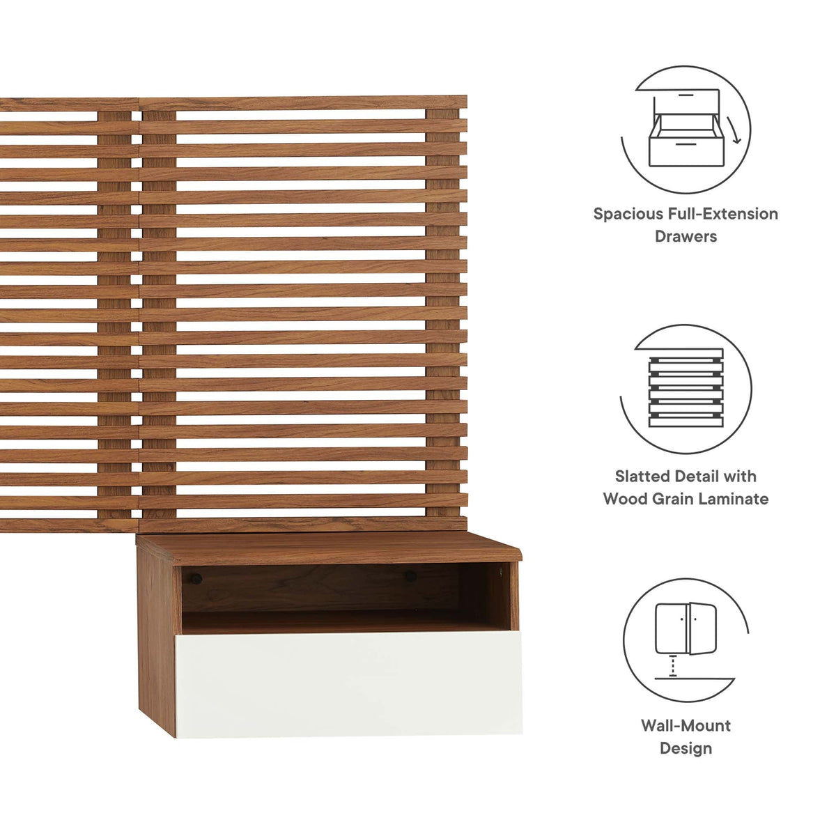 Render Wall Mount Headboard and Modern Nightstands in Walnut