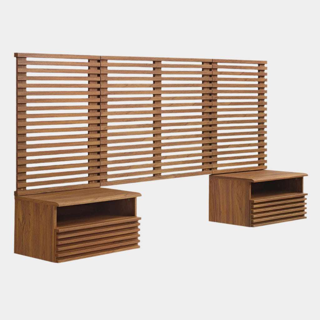 Render Wall Mount Queen Headboard and Modern Nightstands