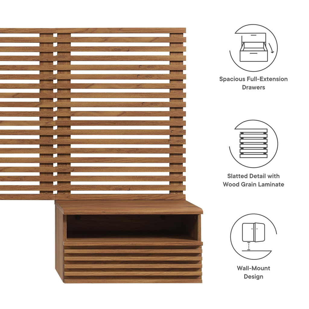 Render Wall Mount Queen Headboard and Modern Nightstands