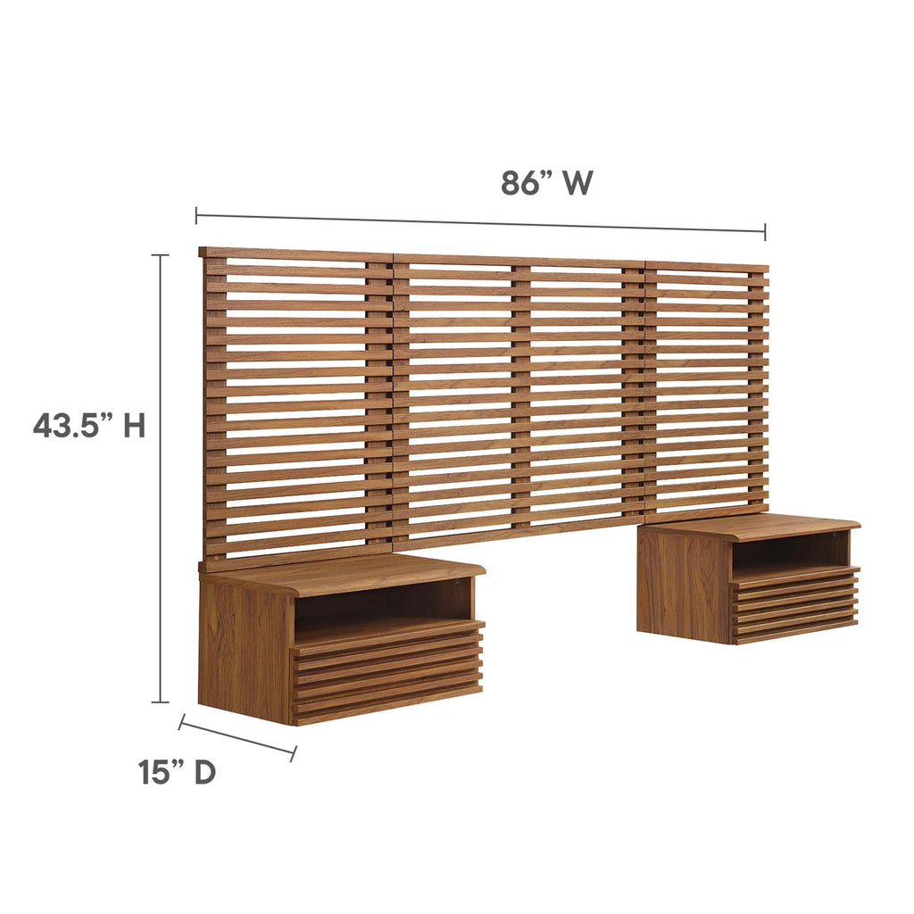 Render Wall Mount Queen Headboard and Modern Nightstands