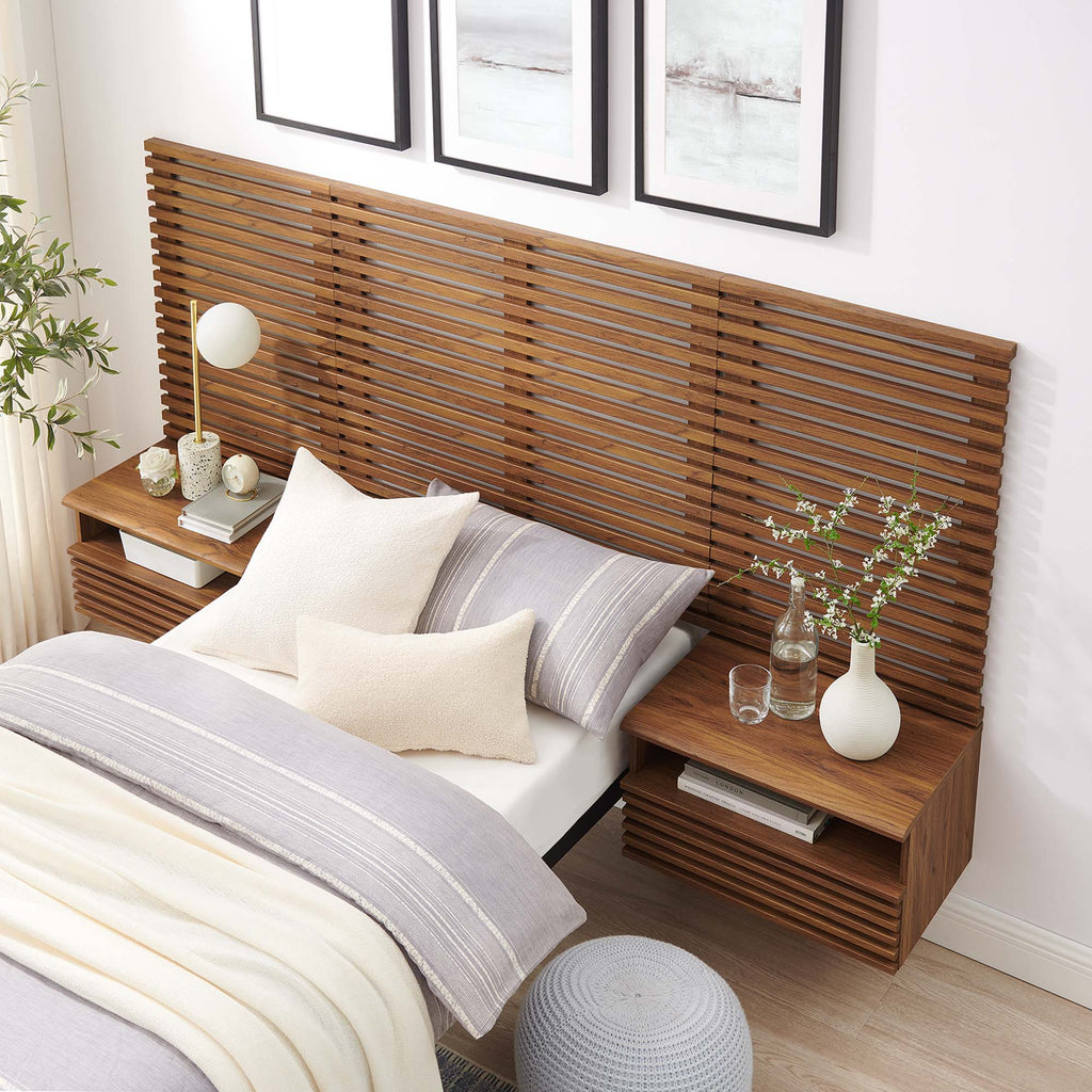 Render Wall Mount Queen Headboard and Modern Nightstands
