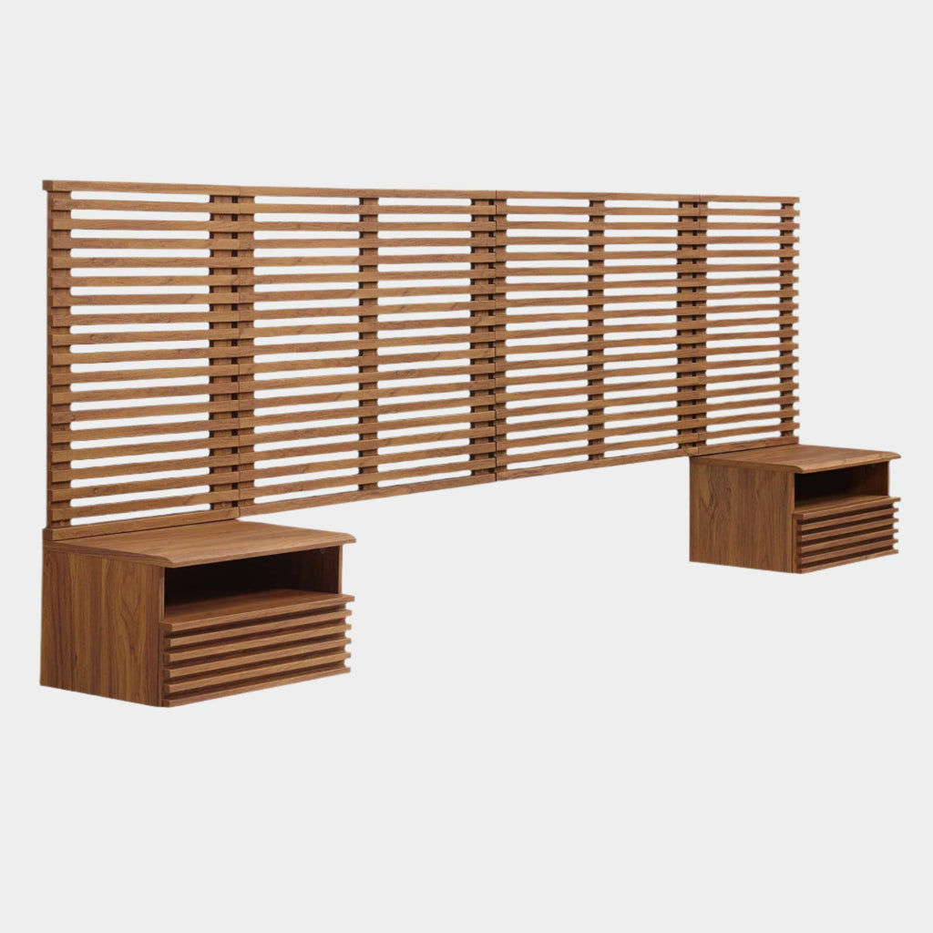 Render Wall Mount Queen Headboard and Modern Nightstands