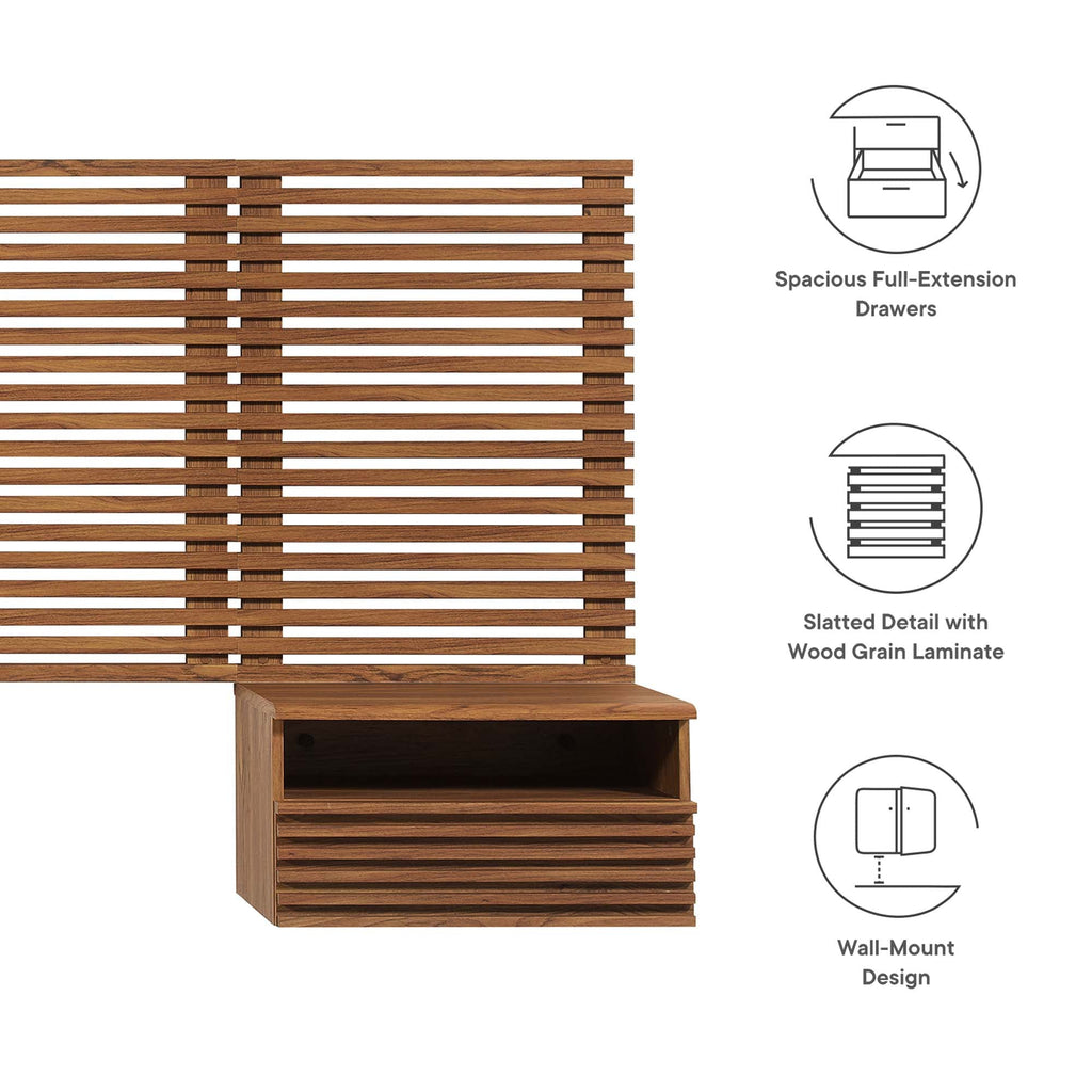 Render Wall Mount Queen Headboard and Modern Nightstands