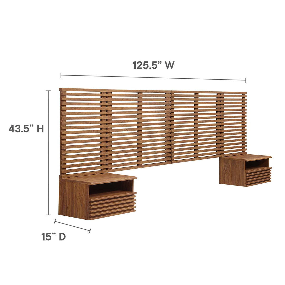 Render Wall Mount Queen Headboard and Modern Nightstands