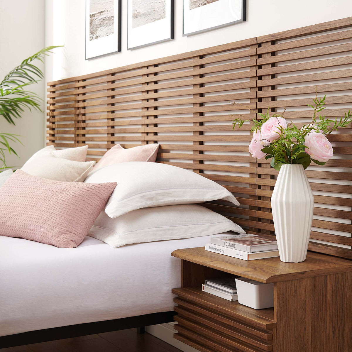 Render Wall Mount Queen Headboard and Modern Nightstands