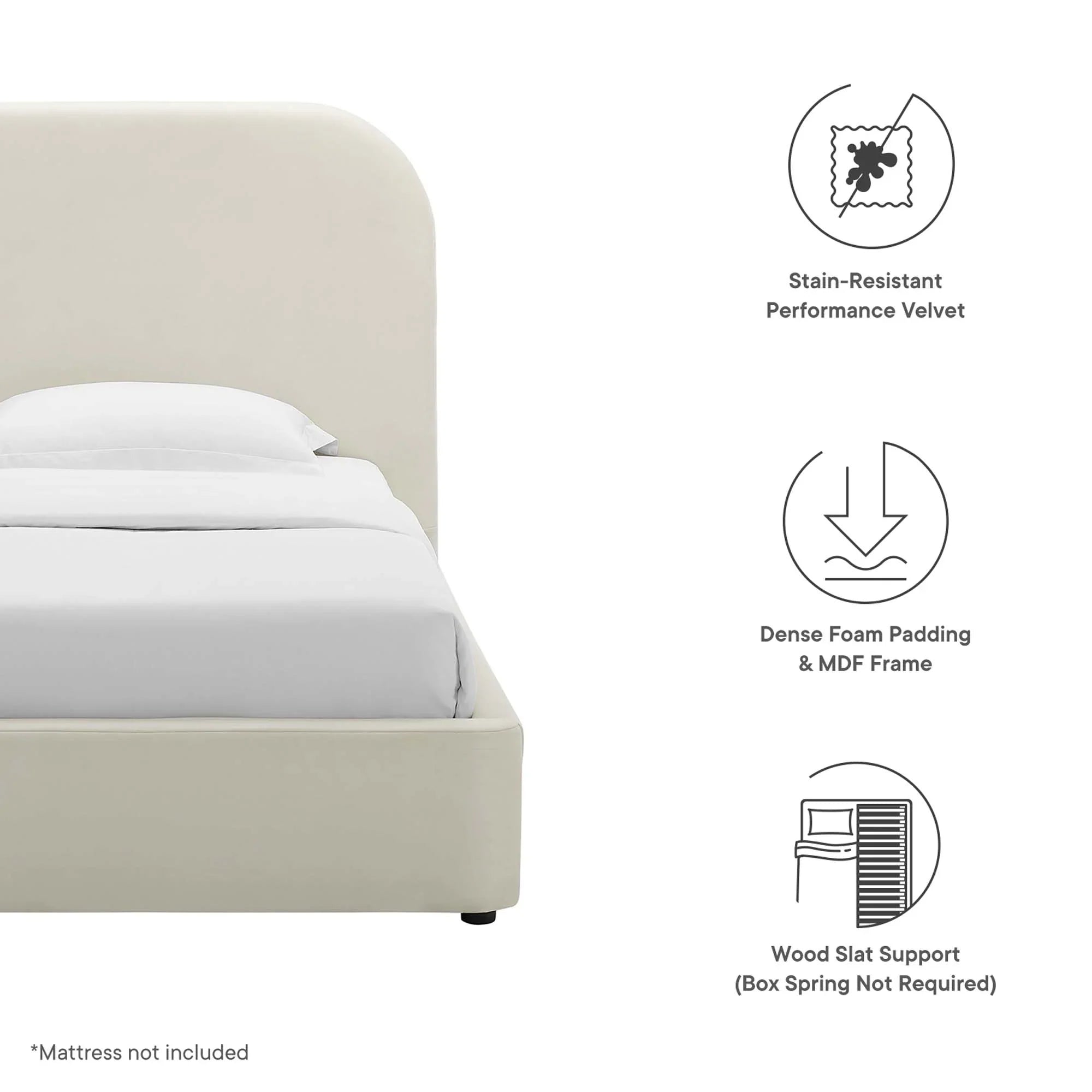 Keynote Performance Velvet Curved Platform Bed