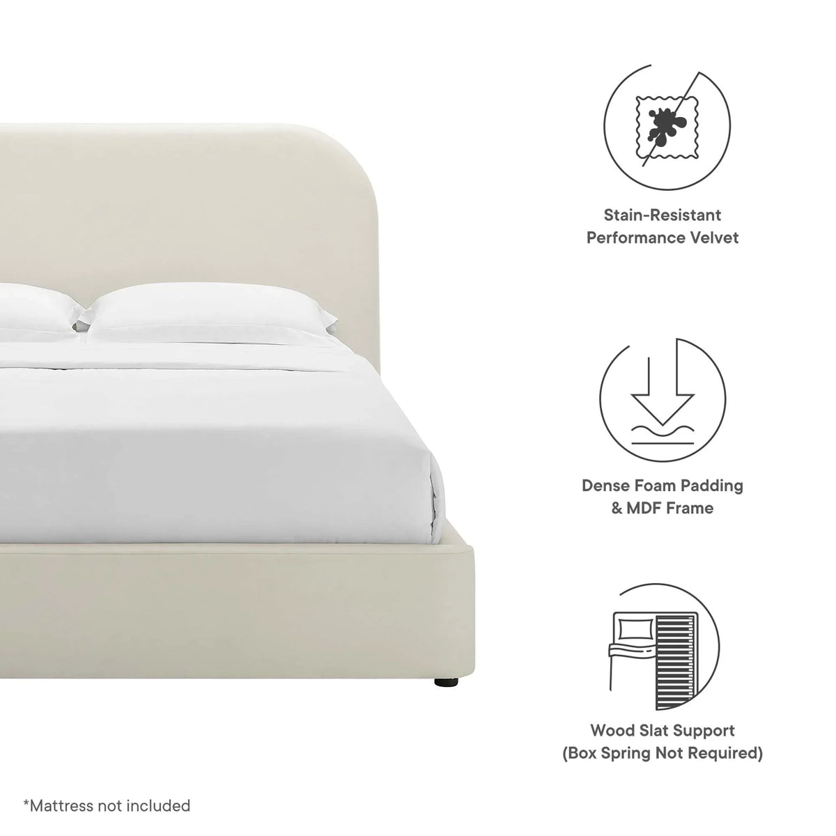 Keynote Performance Velvet Curved Platform Bed