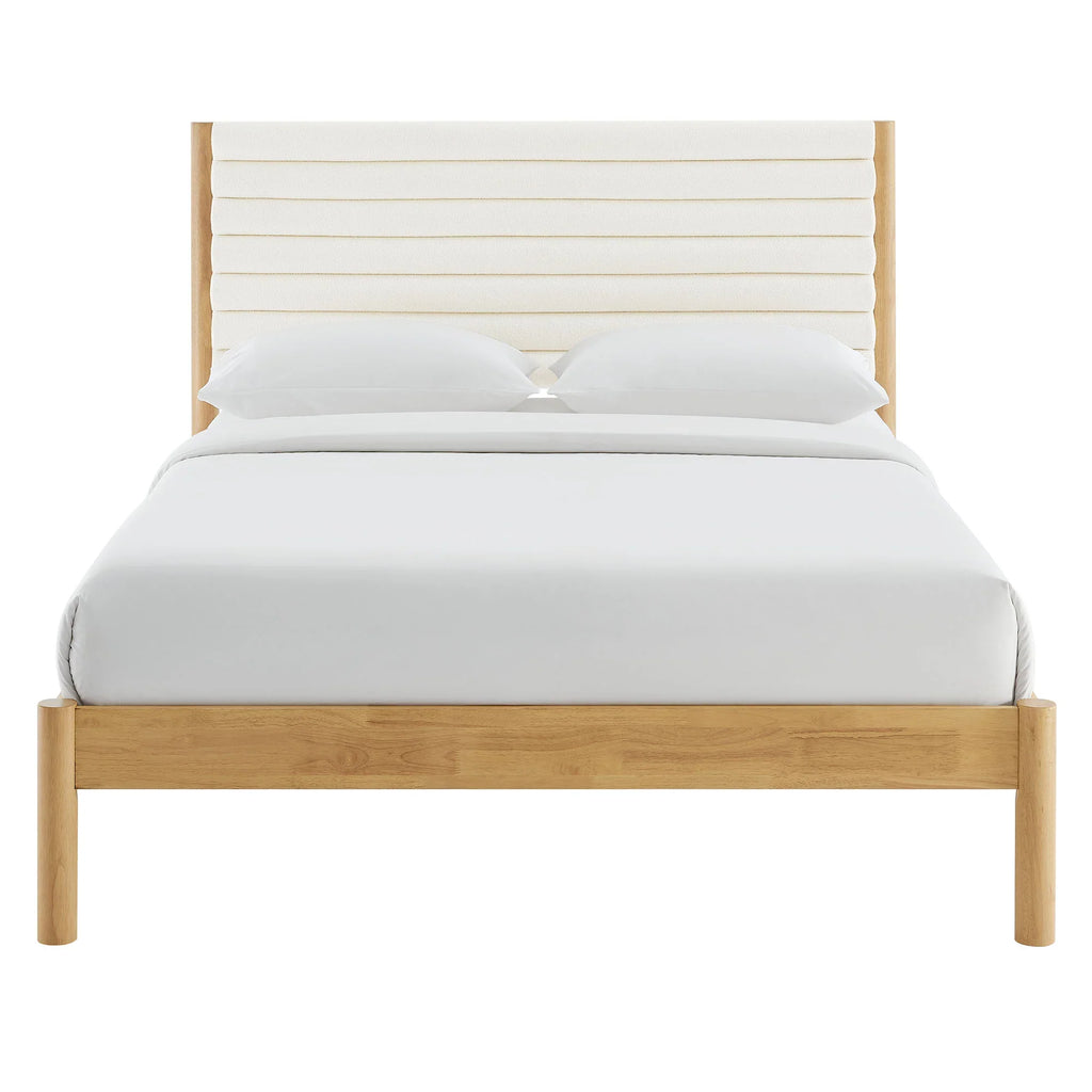 Olea Channel Tufted Boucle Solid Wood Platform Bed