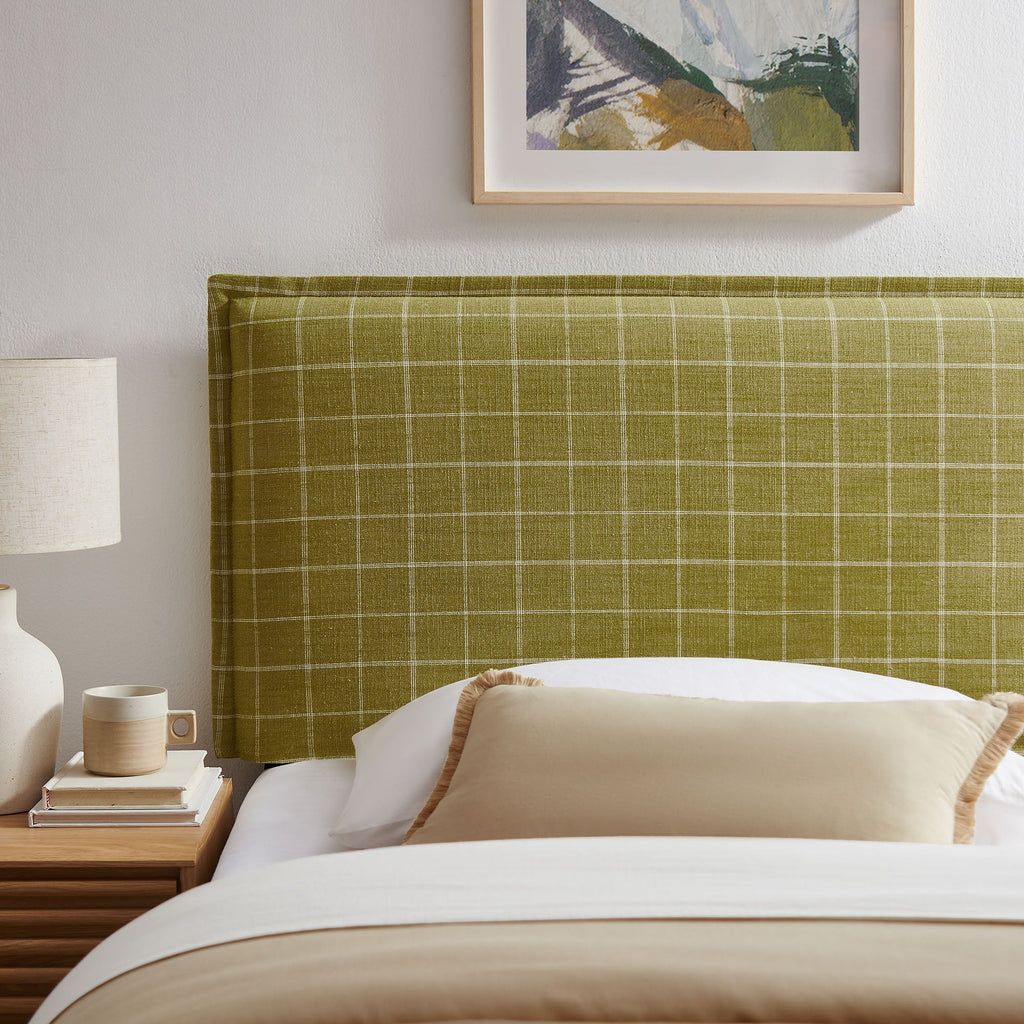 Camille Checkered Linen Blend Queen Size Headboard