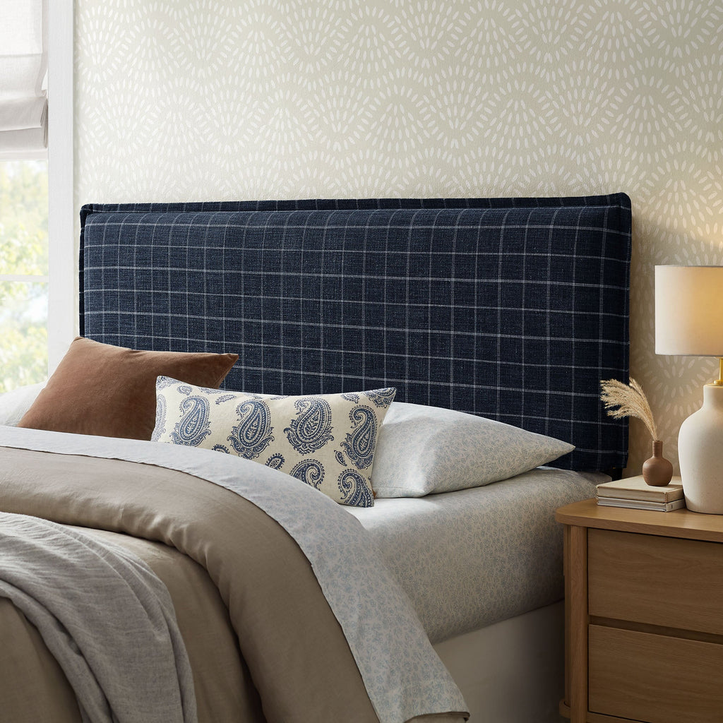 Camille Checkered Linen Blend Queen Size Headboard