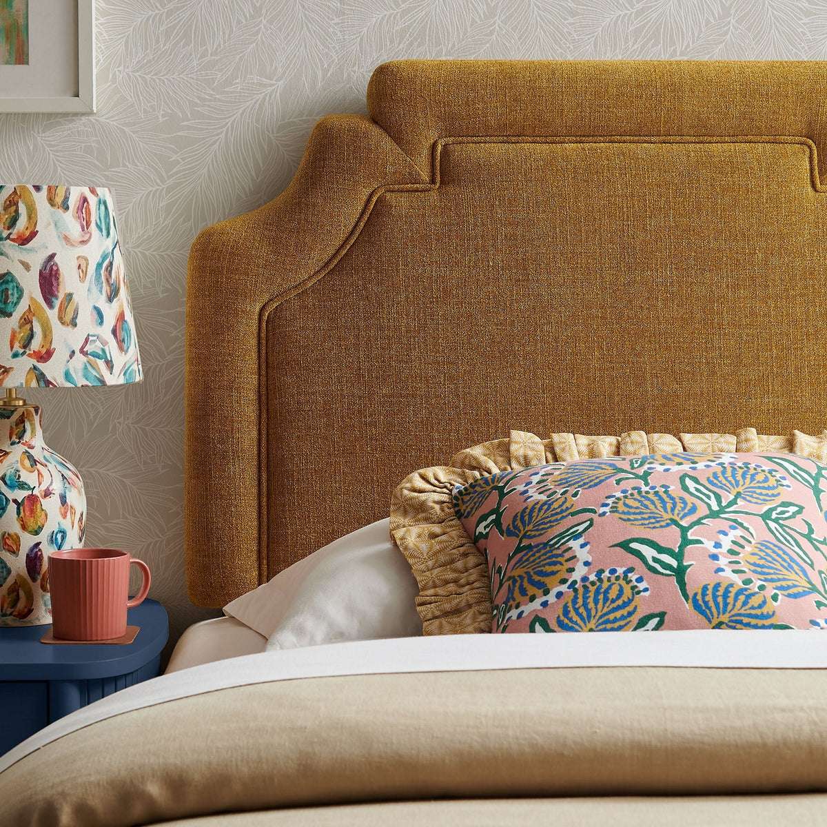 Magnolia Upholstered Fabric Queen Size Headboard