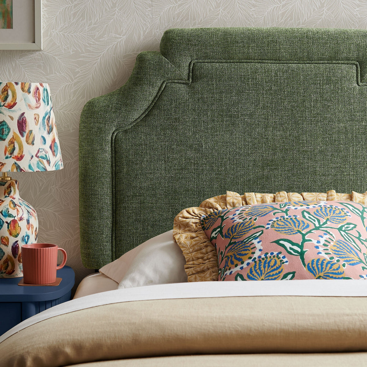 Magnolia Upholstered Fabric Queen Size Headboard