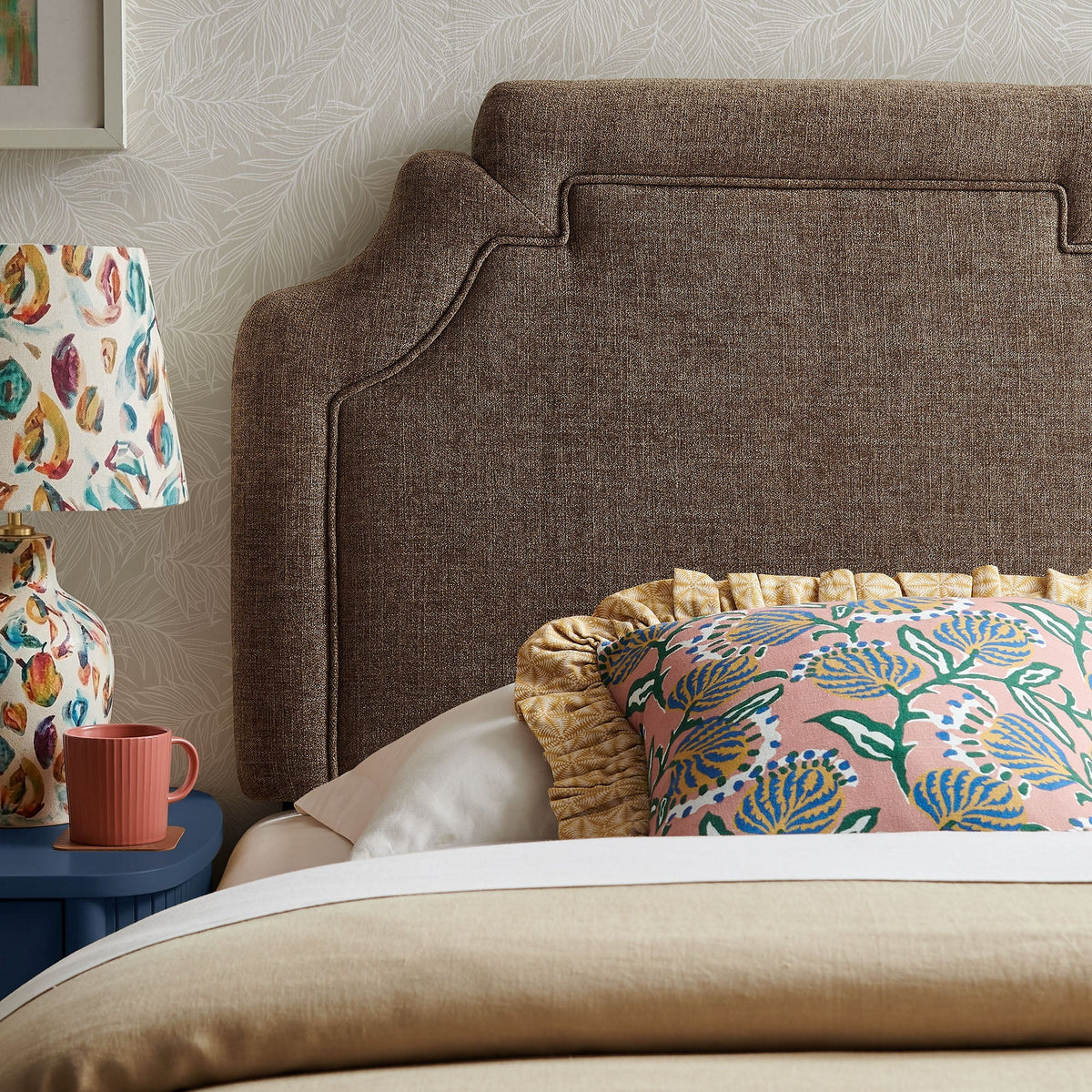 Magnolia Upholstered Fabric Queen Size Headboard