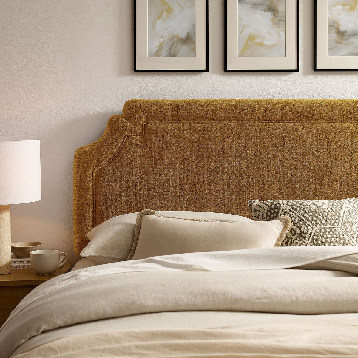 Magnolia Upholstered Fabric Queen Size Headboard
