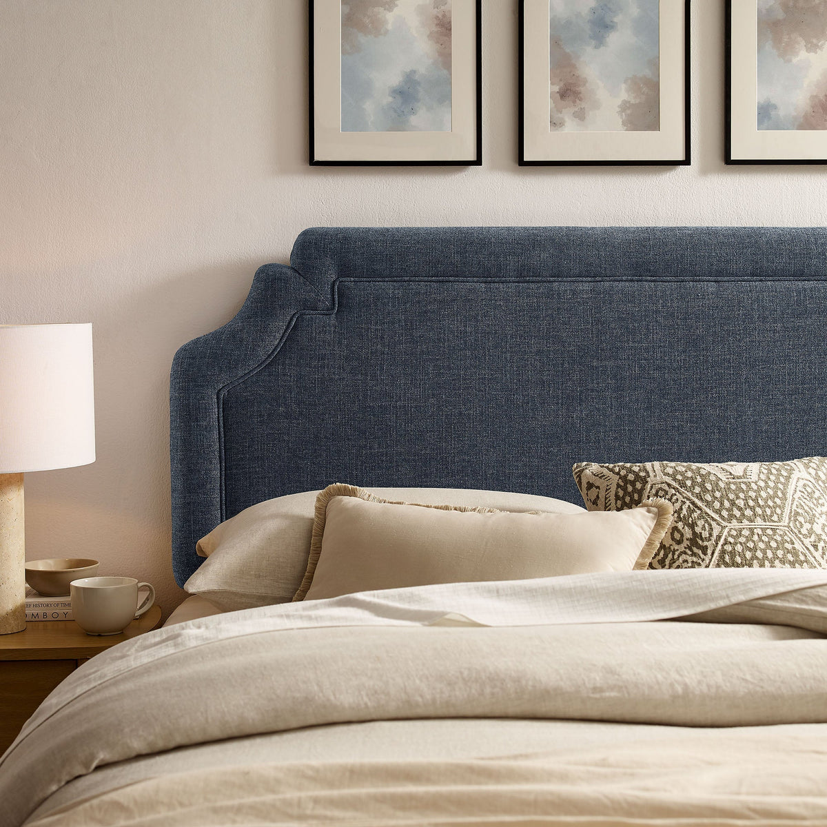 Magnolia Upholstered Fabric Queen Size Headboard