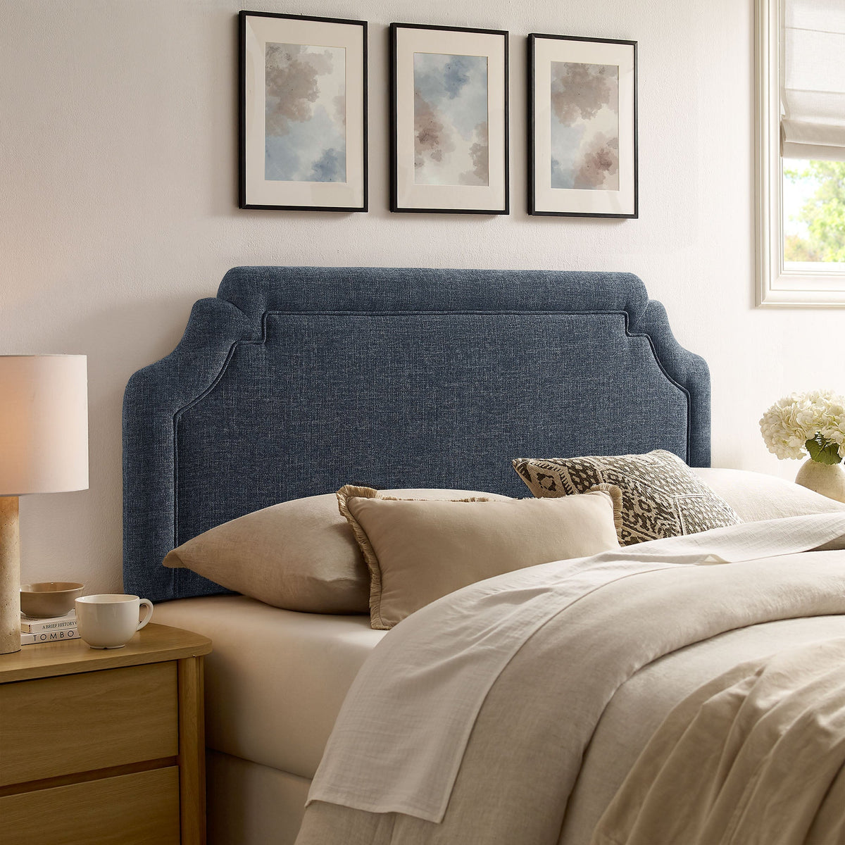 Magnolia Upholstered Fabric Queen Size Headboard