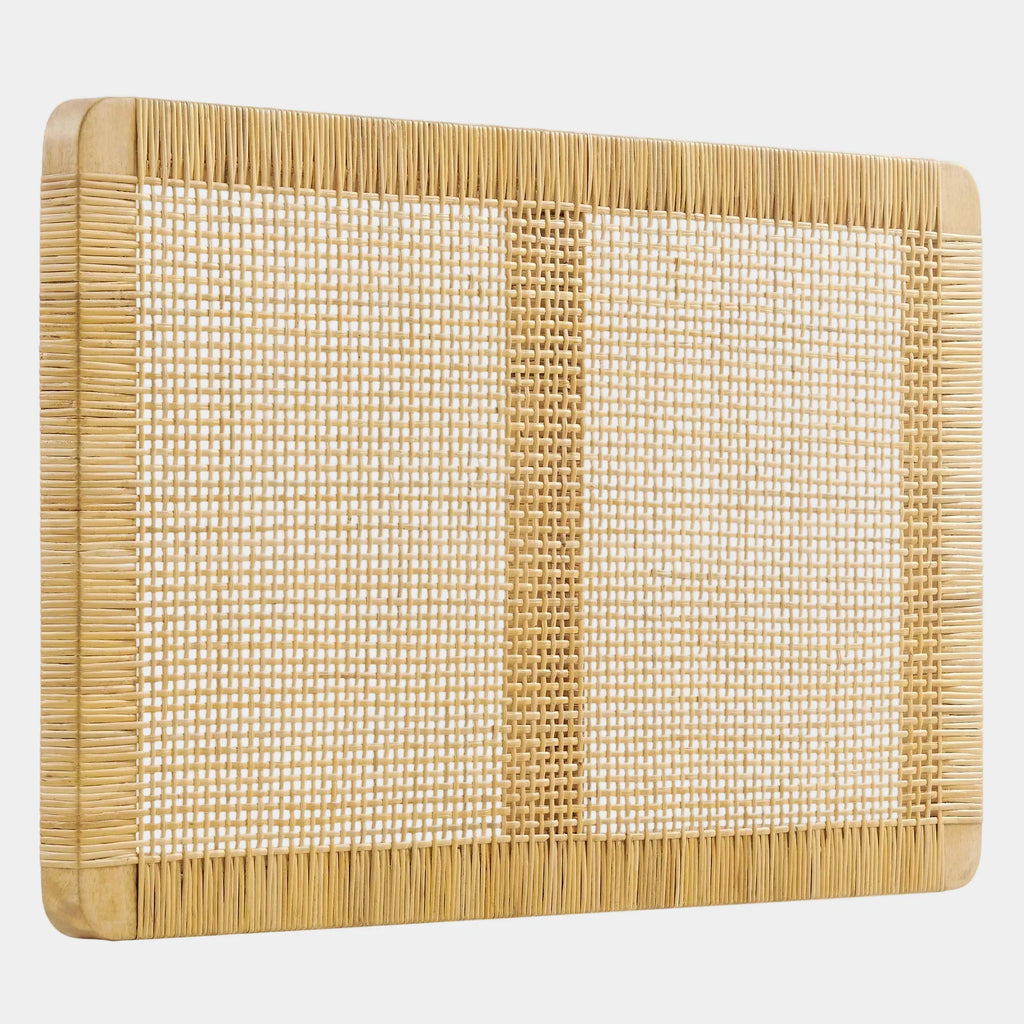 Sandy Wall Mounted Wood and Rattan Queen Size Headboard