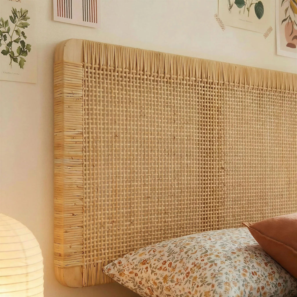 Sandy Wall Mounted Wood and Rattan Queen Size Headboard