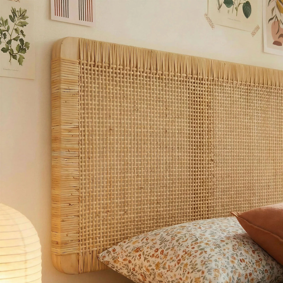 Sandy Wall Mounted Wood and Rattan Queen Size Headboard