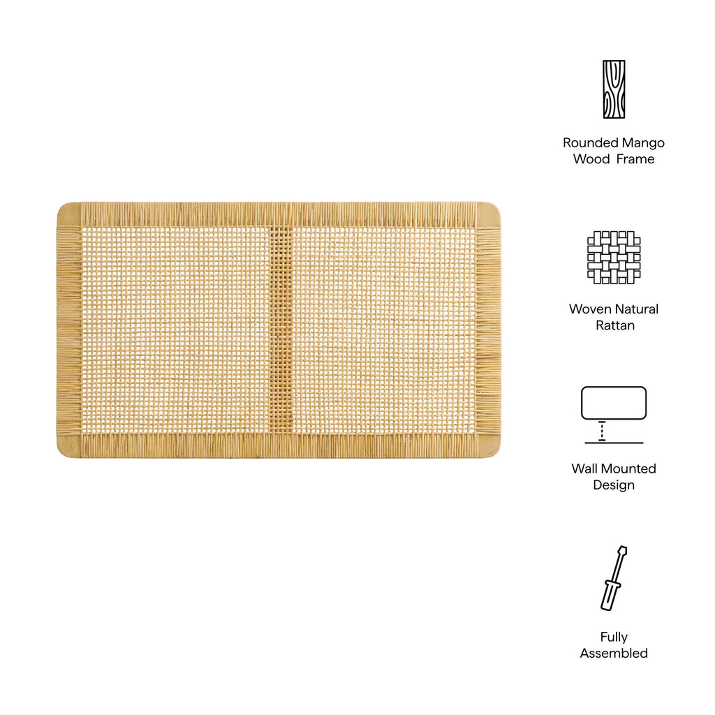 Sandy Wall Mounted Wood and Rattan Queen Size Headboard
