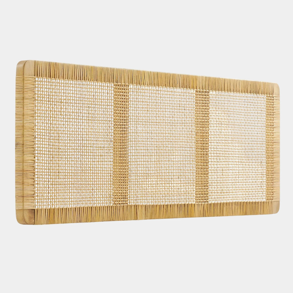 Sandy Wall Mounted Wood and Rattan Queen Size Headboard