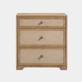 Laurentis 23.5" Light Taupe Suede and Wood 3-Drawer Nightstand