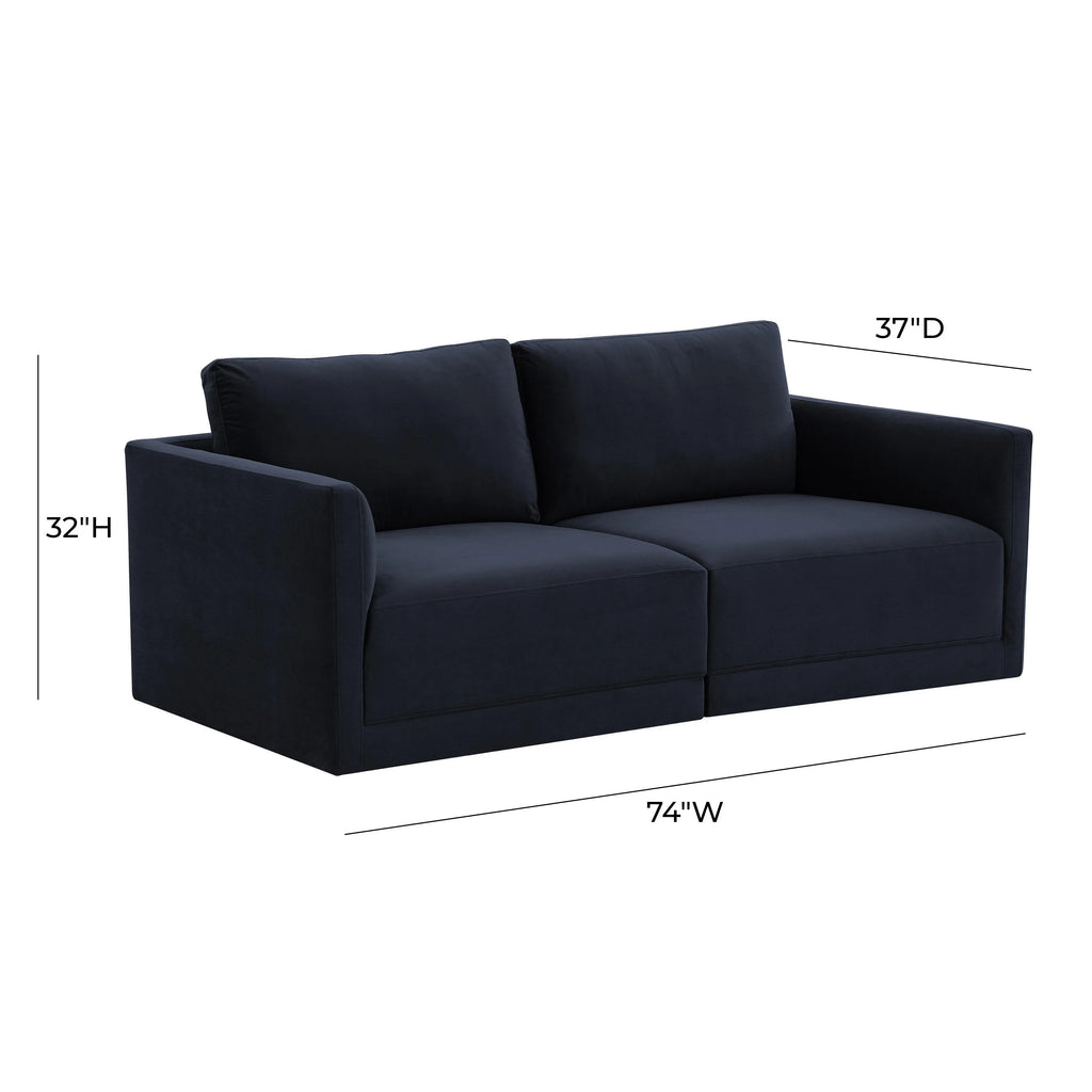 Willow 74" Performance Velvet Modular Loveseat
