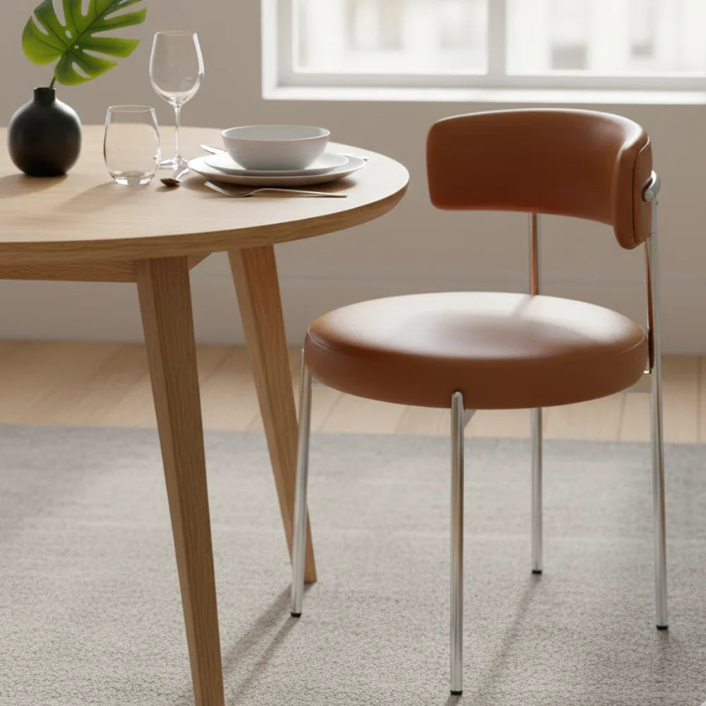 Libera Inesse Tan PU Leather Dining Chair - Silver
