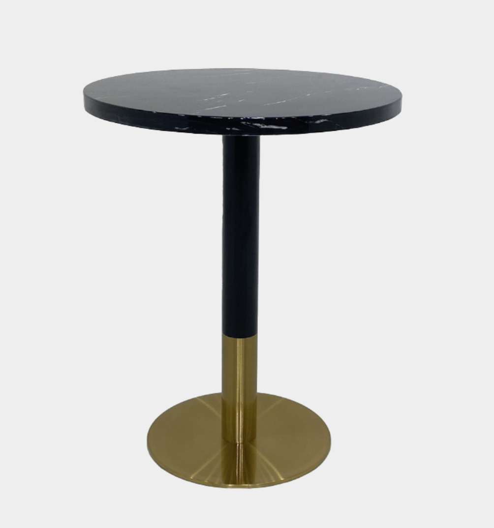 Orbit Continental Tea Round Table Stone Top - Black Pole