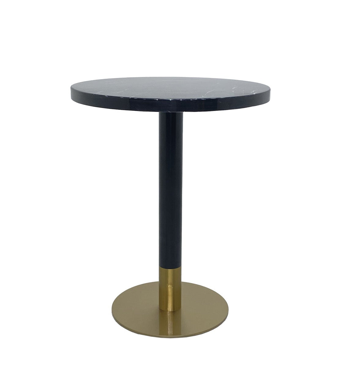 Orbit Continental Tea Round Table Stone Top - Black Pole