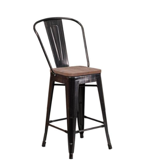 Tolix High Back w/ Wood Seat (Counter/Bar)