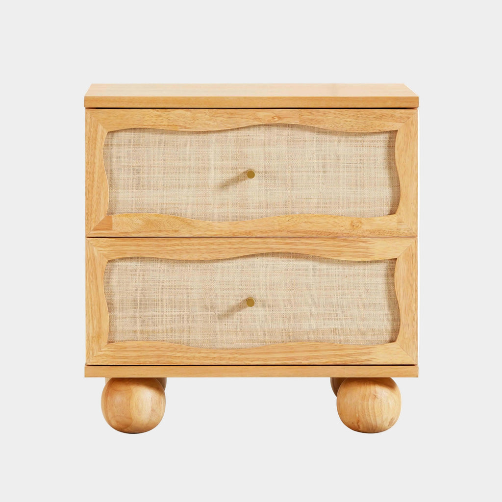 Grappa 22" Wood & Raffia Wavy 2-Drawer Nightstand