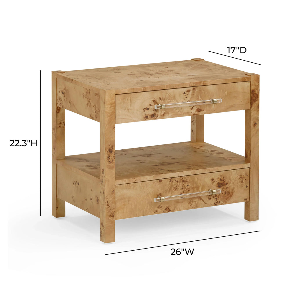 Brandyss 26" Burl 2-Drawer Nightstand