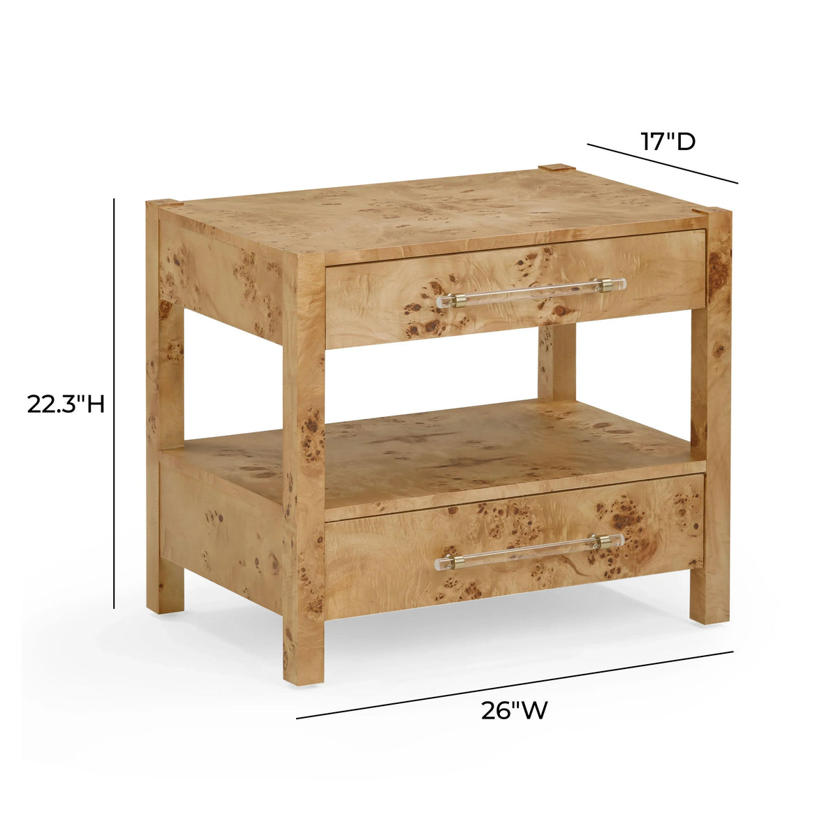 Brandyss 26" Burl 2-Drawer Nightstand