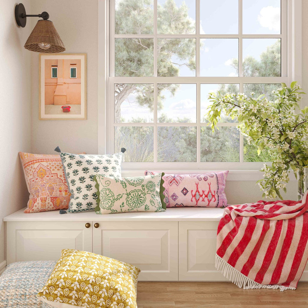 Portia Aqua Embroidered Cotton Flex 20" x 12" Accent Cushion