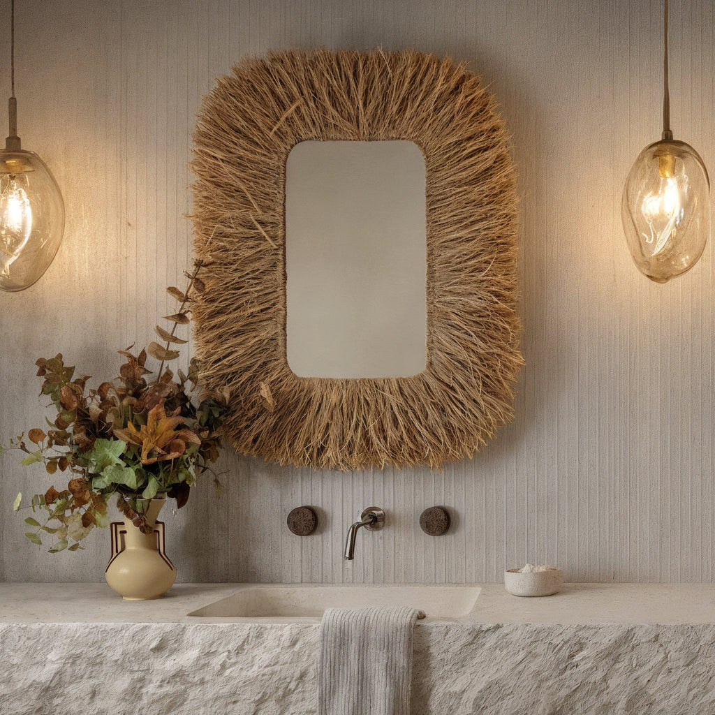 Palm 29.6"x43.4" Natural Sisal Rectangular Wall Mirror