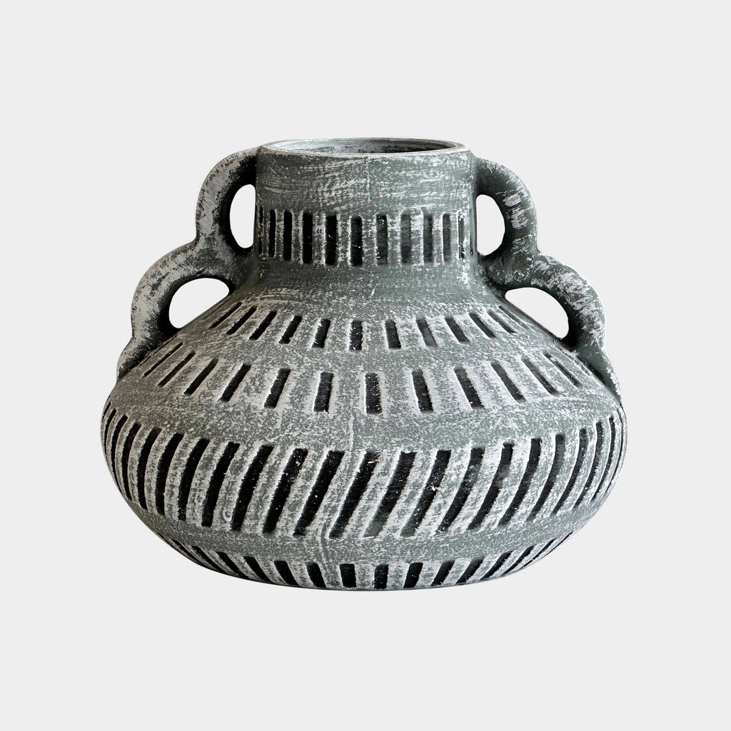 Earthenware Aztec Wide Flower Vase in Blue