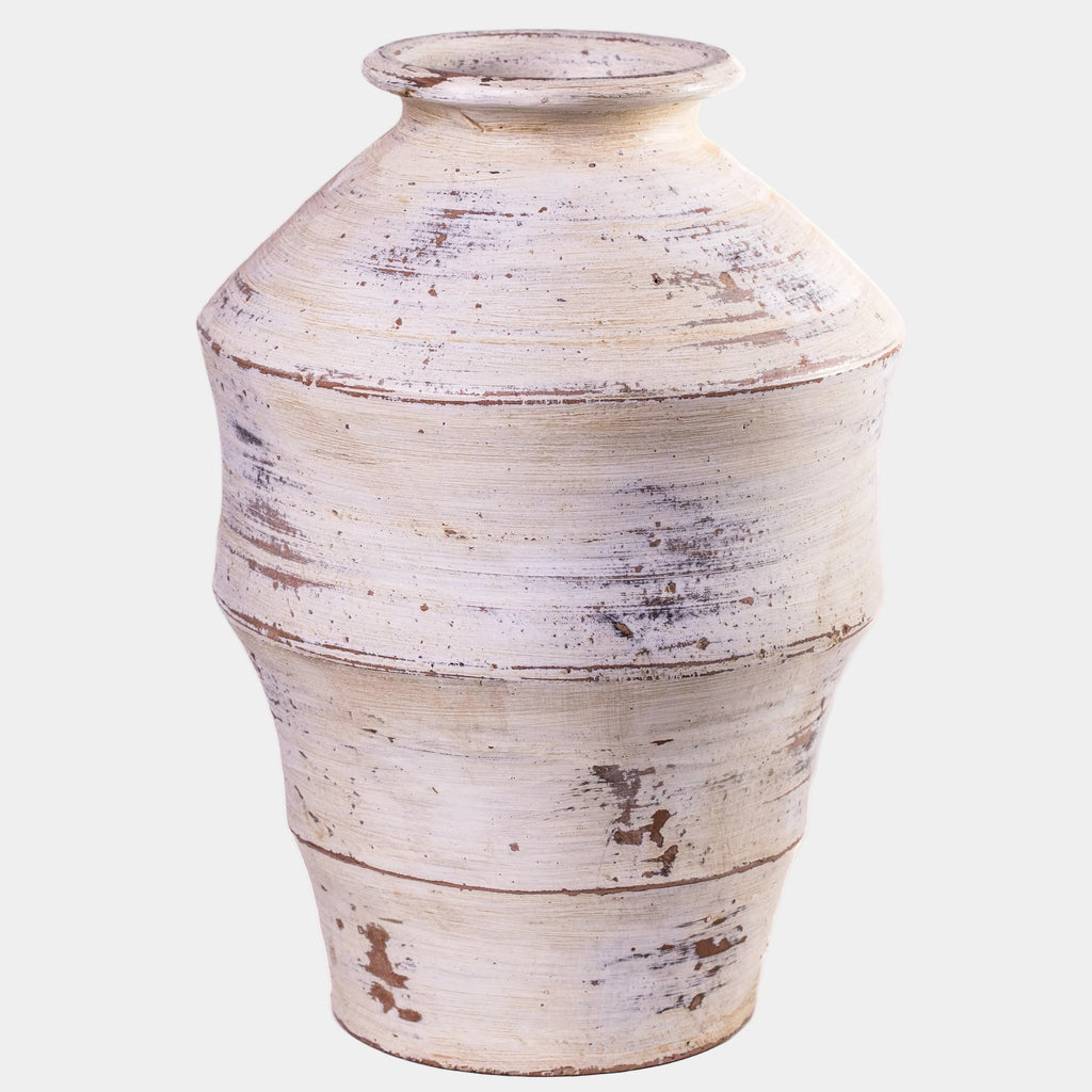 Visha Scalloped Distressed Cream Terracotta Decorative Vase