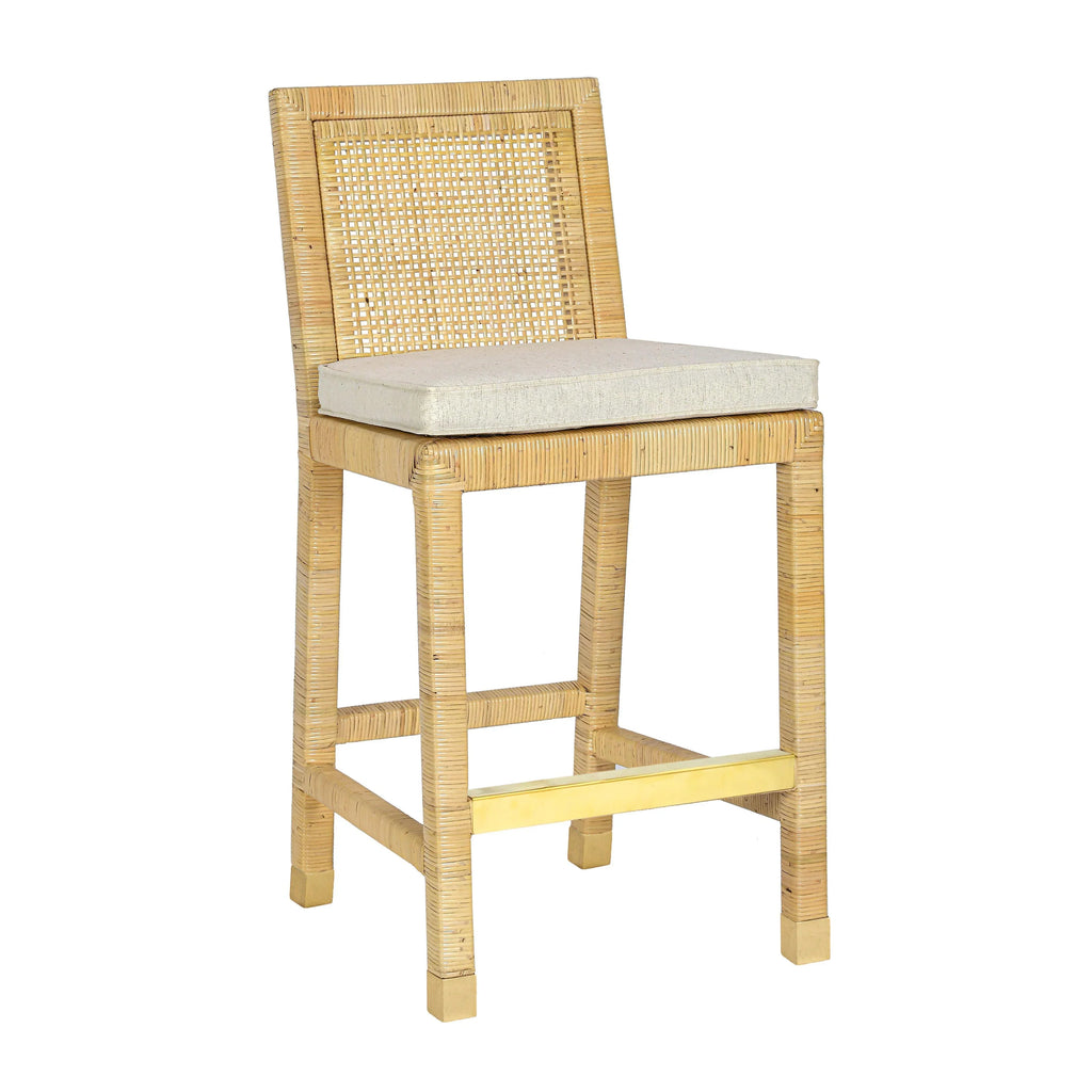 Amara Rattan & Cream Contract-Grade Linen Stool