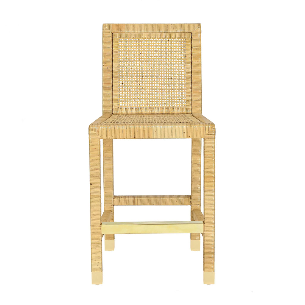 Amara Rattan & Cream Contract-Grade Linen Stool