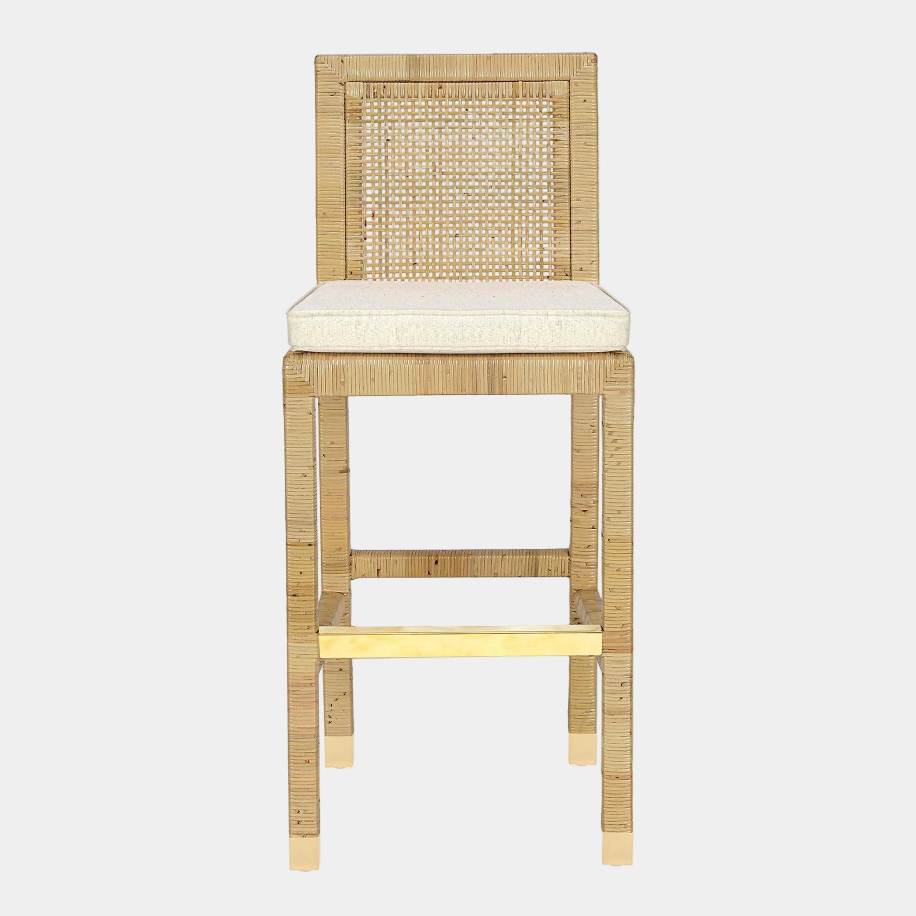 Amara Rattan & Cream Contract-Grade Linen Stool