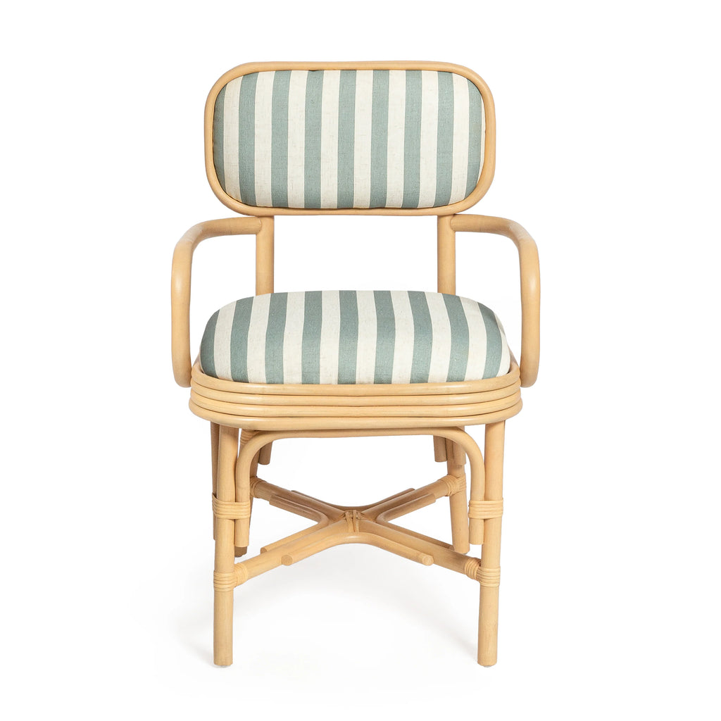 Dorine Striped Performance Linen & Rattan Dining Armchair