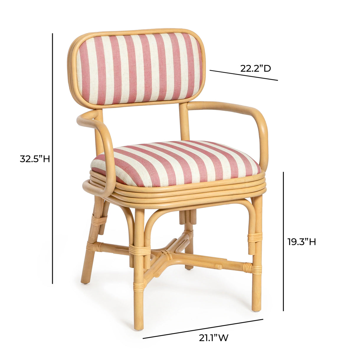 Dorine Striped Performance Linen & Rattan Dining Armchair