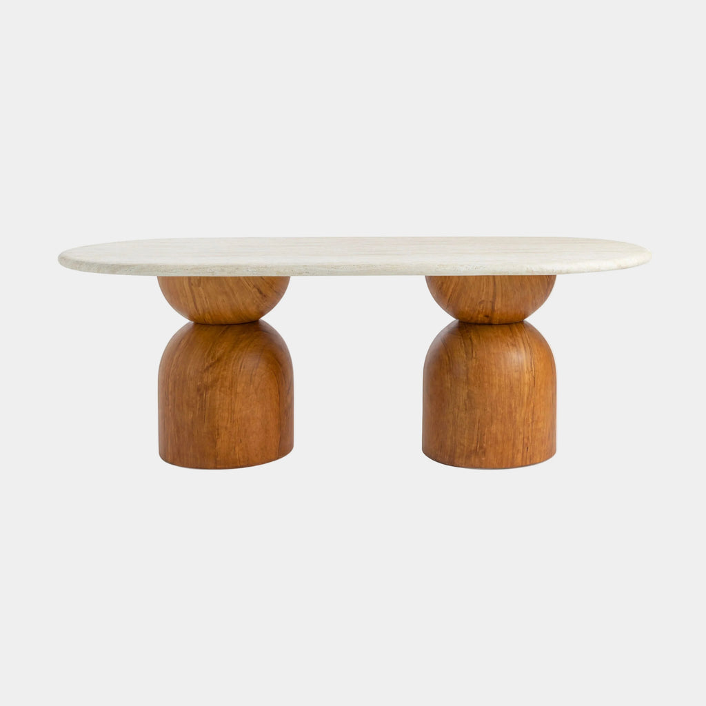 Cynthia 87" Faux Travertine Indoor/Outdoor Concrete Oval Dining Table