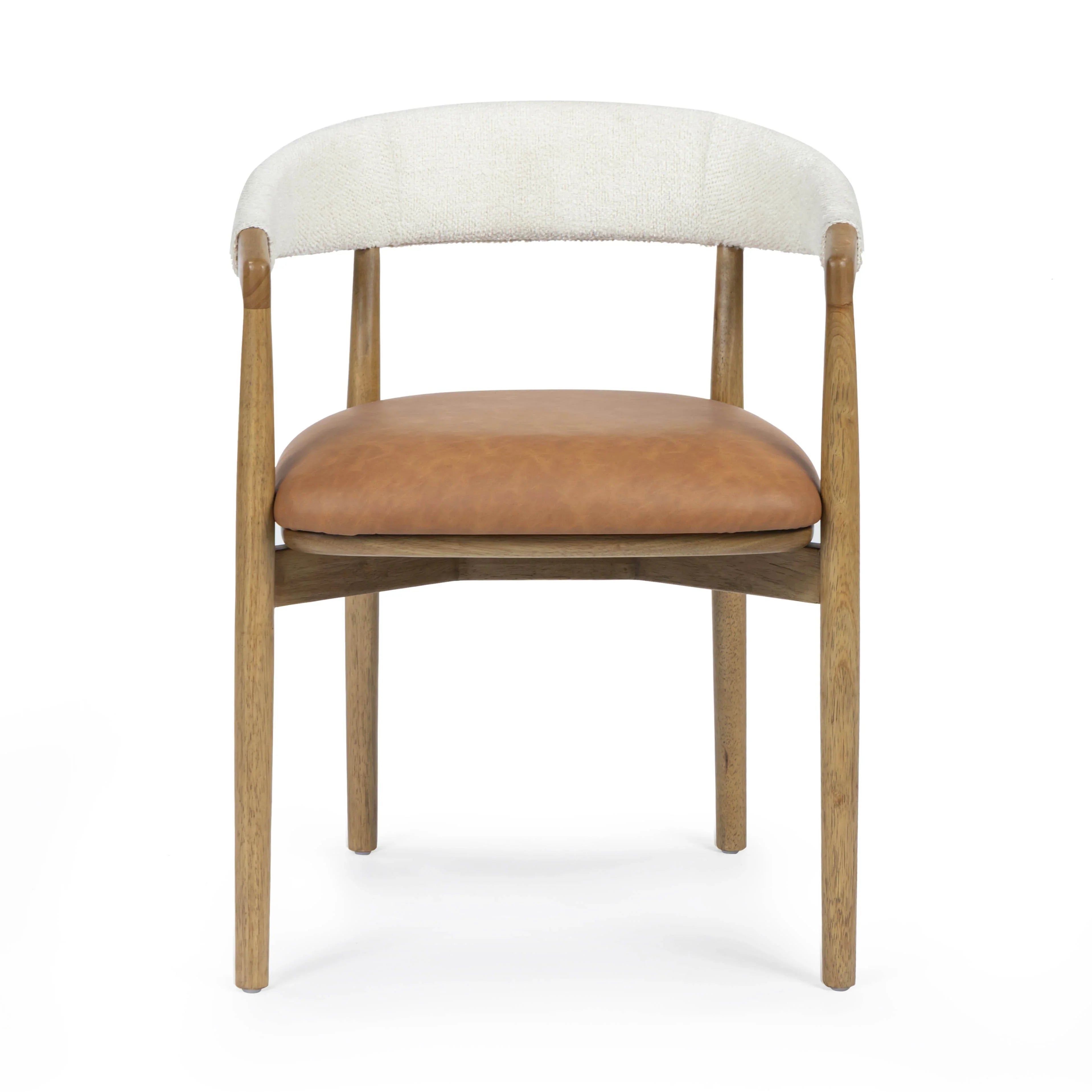 Vina Cognac Performance Vegan Leather and Cream Textured Weave Dining Chair
