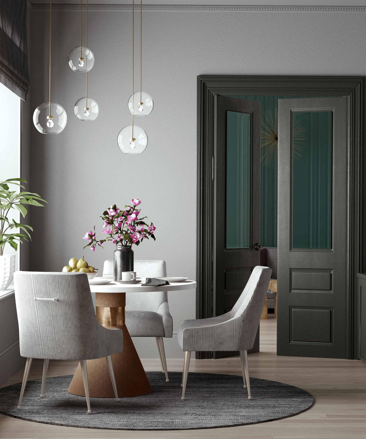 Beatrix Grey Performance Velvet Dining Chair - Silver Legs