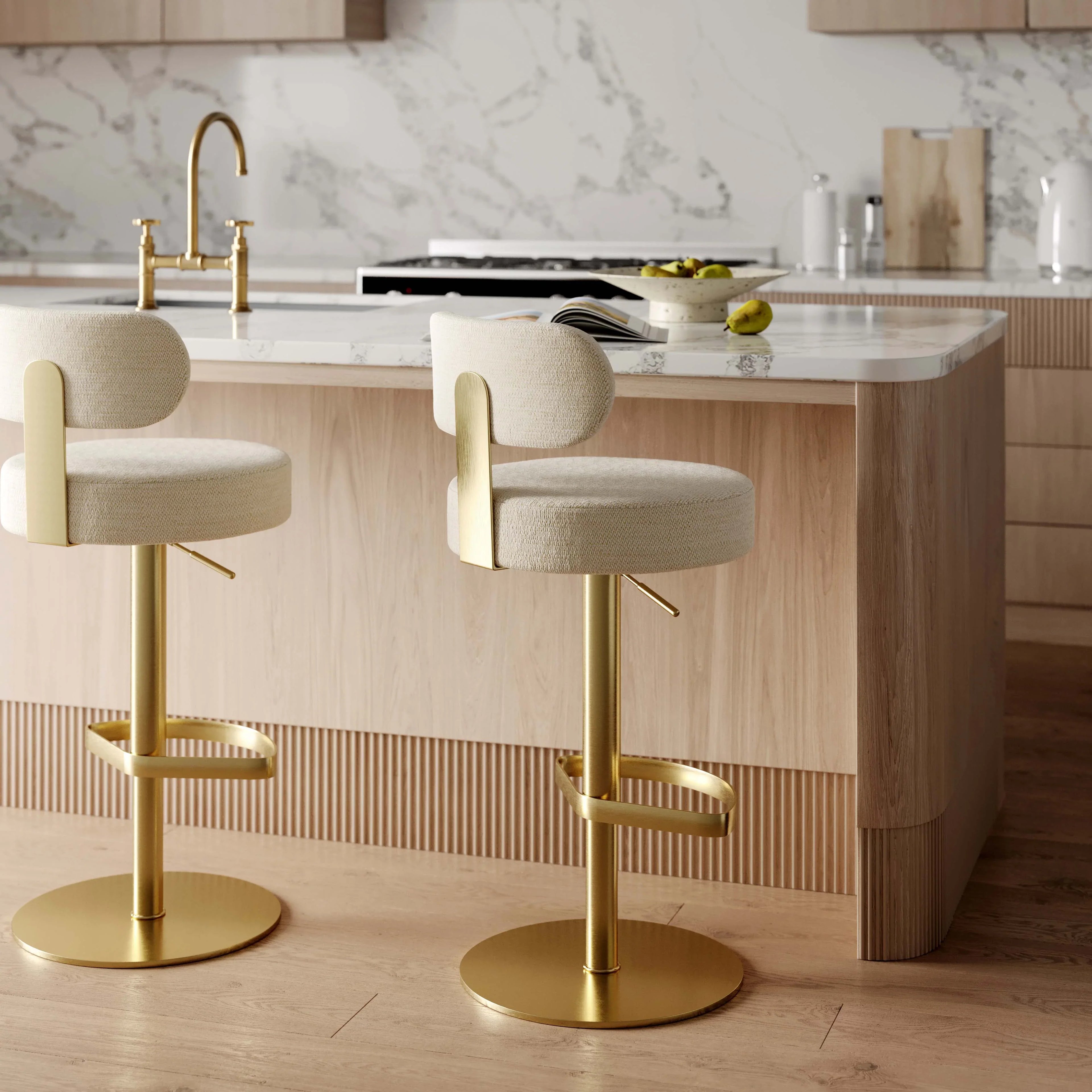 Primrose Cream Textured Performance Fabric Adjustable Stool